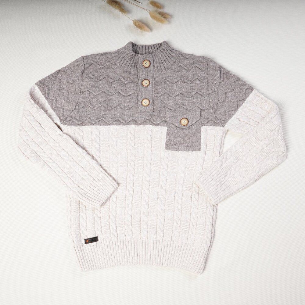 Big Kids Boy's Children's Cable Knit Buttoned Sweater Ivory Natural Off White